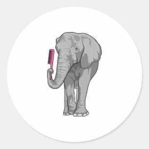 Elephant as Hairdresser with Comb Runt Klistermärke