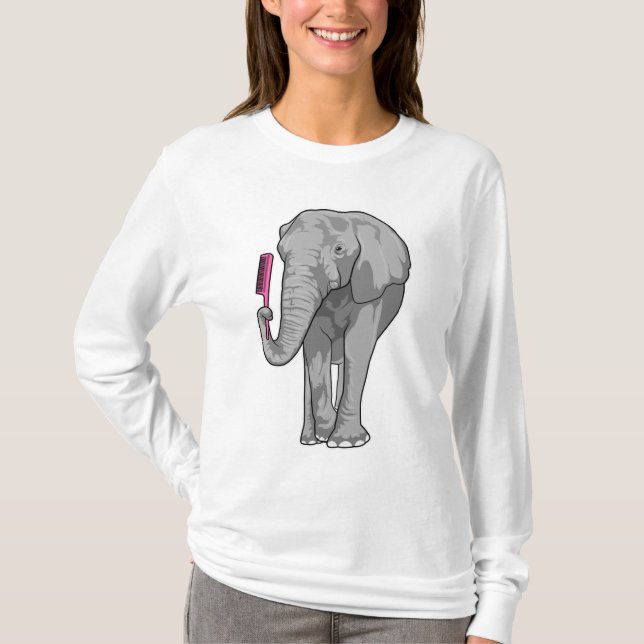 Elephant as Hairdresser with Comb T Shirt (Framsida)