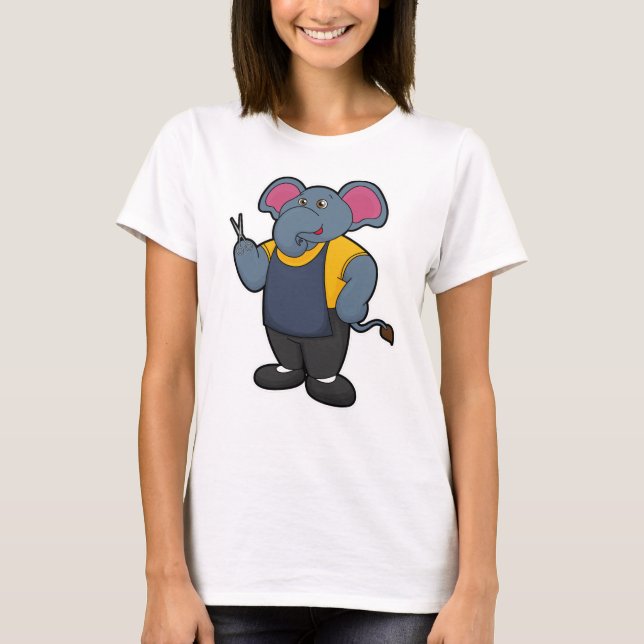 Elephant as Hairdresser with Scissors T Shirt (Framsida)