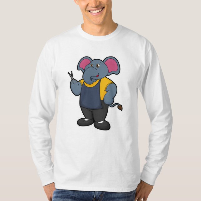 Elephant as Hairdresser with Scissors T Shirt (Framsida)