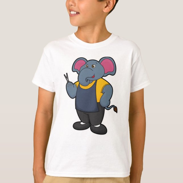 Elephant as Hairdresser with Scissors T Shirt (Framsida)