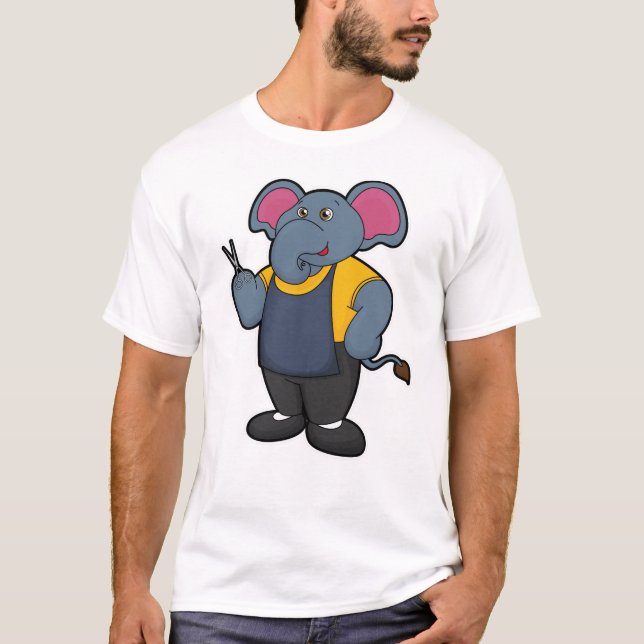 Elephant as Hairdresser with Scissors T Shirt (Framsida)