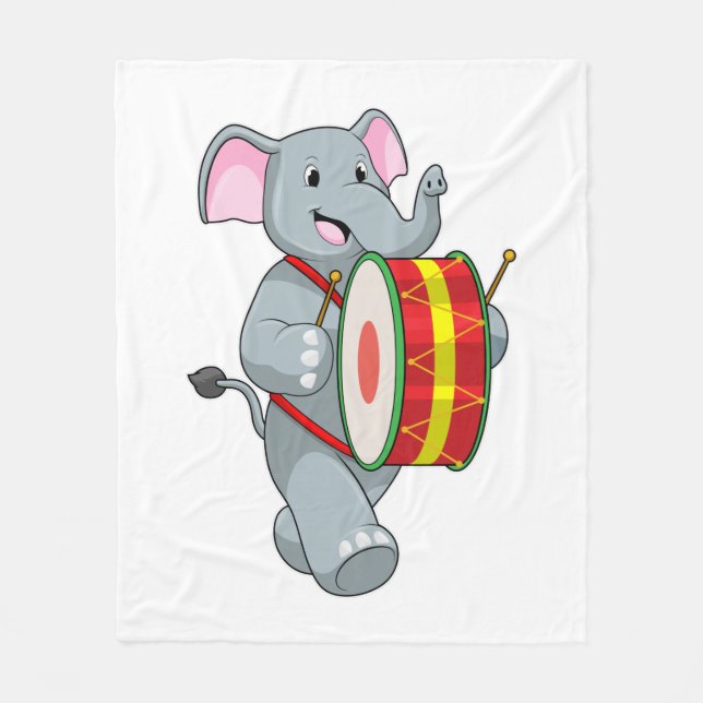 Elephant as Musician med Drum Fleecefilt (Framsidan)