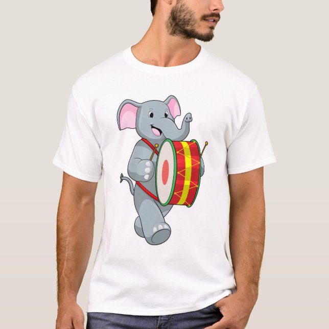 Elephant as Musician med Drum T Shirt (Framsida)