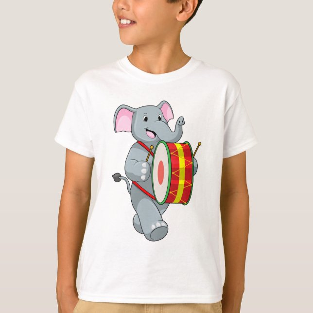 Elephant as Musician med Drum T Shirt (Framsida)