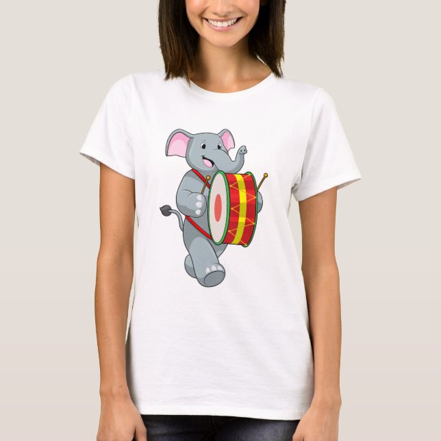 Elephant as Musician med Drum T Shirt (Framsida)
