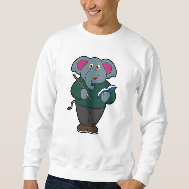 Elephant as Teacher med Bok & Pointer Lång Ärmad Tröja (Framsida)