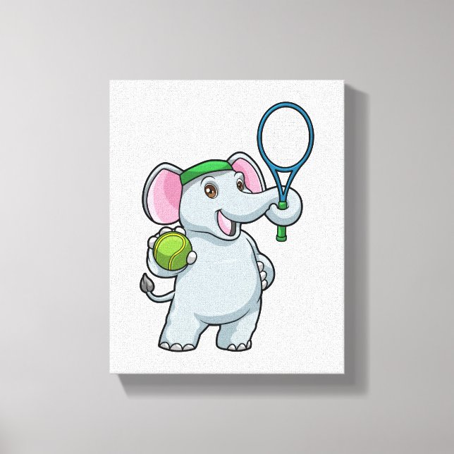 Elephant at Tennis with Tennis racket Canvastryck (Framsida)