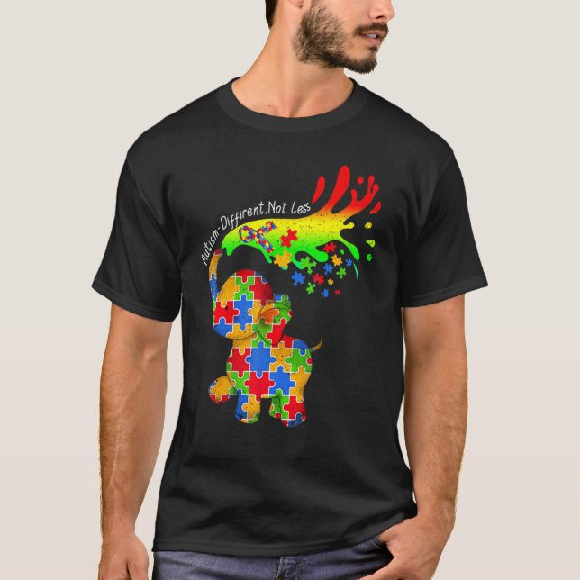 Elephant Autism Different Not Less Be Kind Puzzle  T Shirt (Framsida)