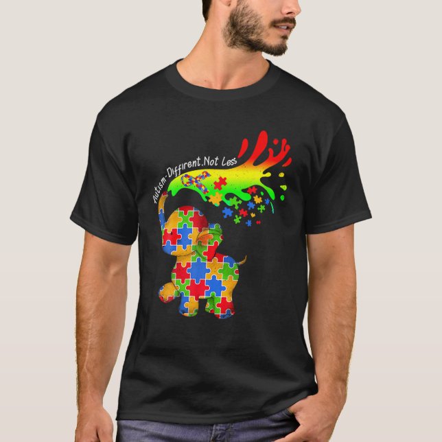 Elephant Autism Different Not Less Be Kind Puzzle T Shirt (Framsida)