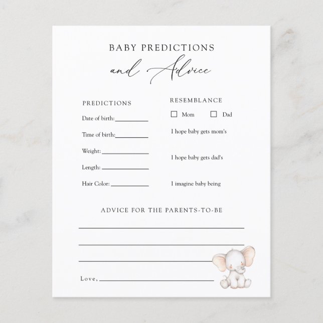 Elephant Baby Advice and Prediktions Card (Framsida)
