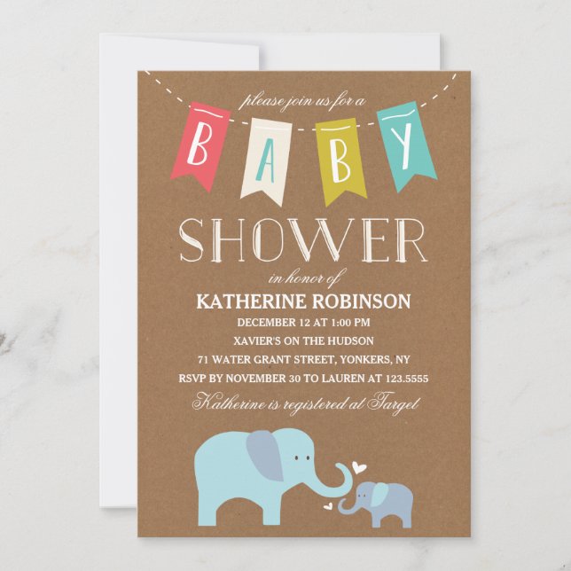 Elephant Baby | Baby Shower Inbjudningar (Framsida)