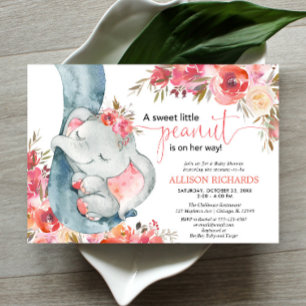 Elephant baby-dusch-blommigt inbjudningar