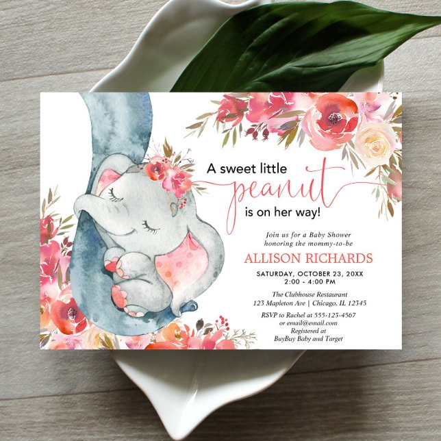 Elephant baby-dusch-blommigt inbjudningar (Skapare uppladdad)