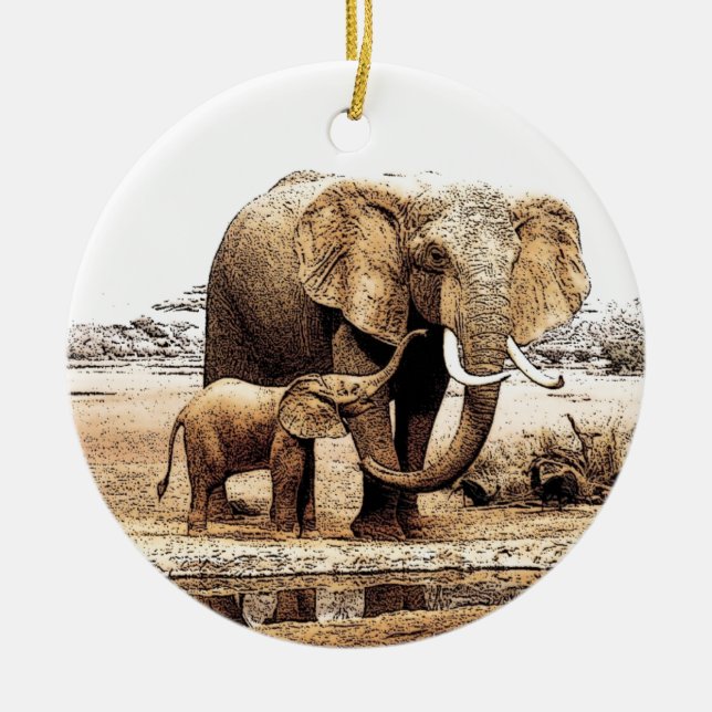 Elephant & Baby Elephant jul Ornament (Framsidan)