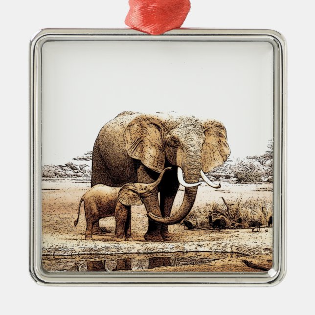 Elephant & Baby Elephant Julgransprydnad Metall (Framsidan)