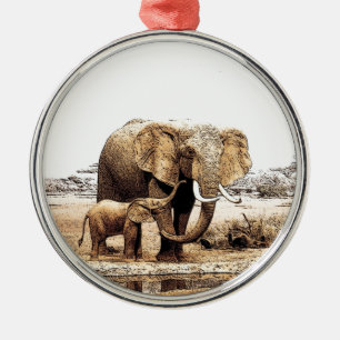 Elephant & Baby Elephant Julgransprydnad Metall