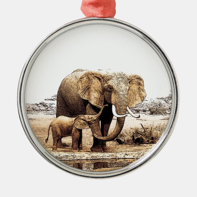 Elephant & Baby Elephant Julgransprydnad Metall (Framsidan)