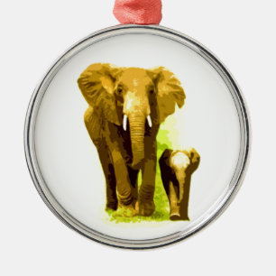 Elephant & Baby Elephant Julgransprydnad Metall