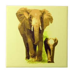 Elephant & Baby Elephant Kakelplatta