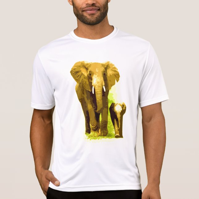 Elephant & Baby Elephant Walking T Shirt (Framsida)