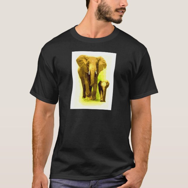 Elephant & Baby Elephant Walking Tee Shirt (Framsida)