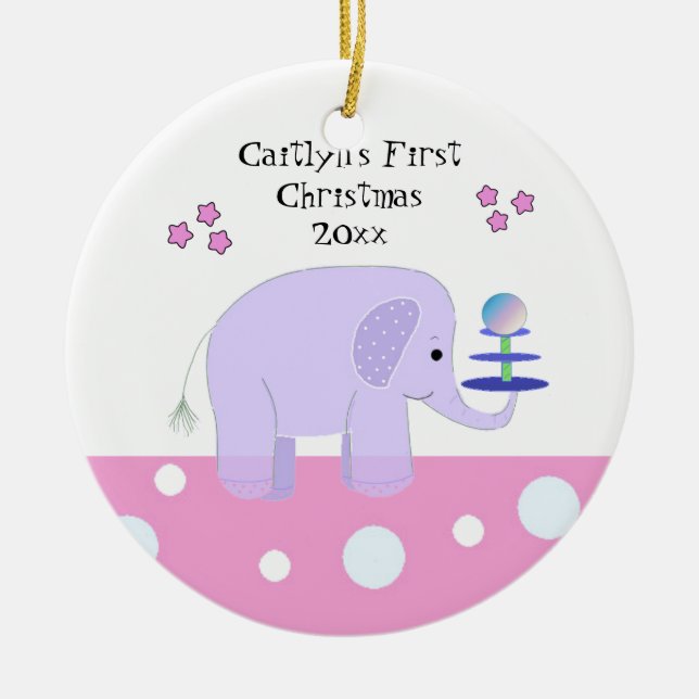 Elephant Baby Första jul Julgransprydnad Keramik (Framsidan)