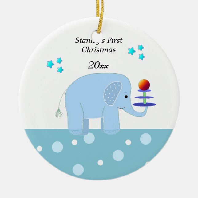 Elephant Baby Första jul Julgransprydnad Keramik (Framsidan)