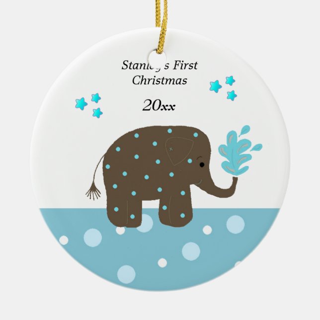 Elephant Baby Första jul Julgransprydnad Keramik (Framsidan)
