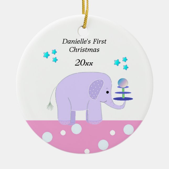 Elephant Baby Första jul Julgransprydnad Keramik (Framsidan)