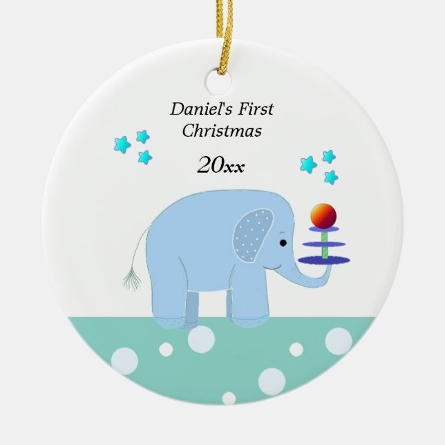Elephant Baby Första jul Julgransprydnad Keramik (Framsidan)
