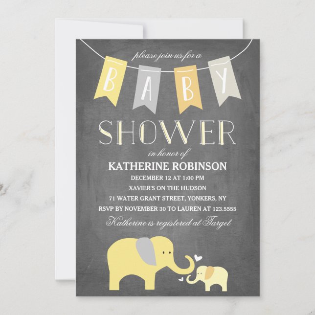 Elephant Baby Gult | Inbjudan till babyvisningspro (Framsida)