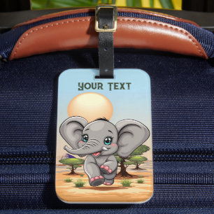 Elephant Baby Jumping Lycklig i African Savannah Bagagebricka