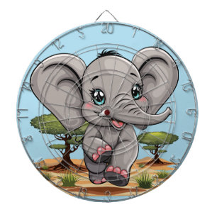 Elephant Baby Jumping Lycklig i African Savannah Darttavla