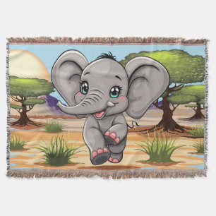 Elephant Baby Jumping Lycklig i African Savannah Filt