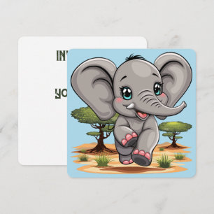 Elephant Baby Jumping Lycklig i African Savannah Inbjudningar