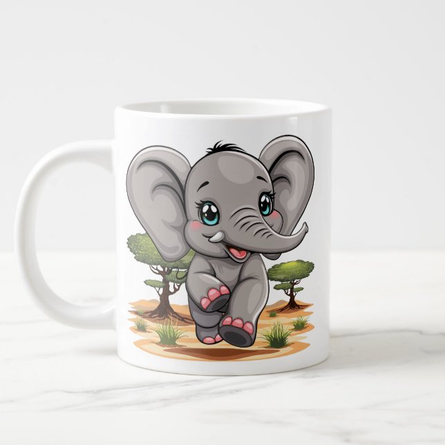 Elephant Baby Jumping Lycklig i African Savannah Jumbo Mugg (Vänster)