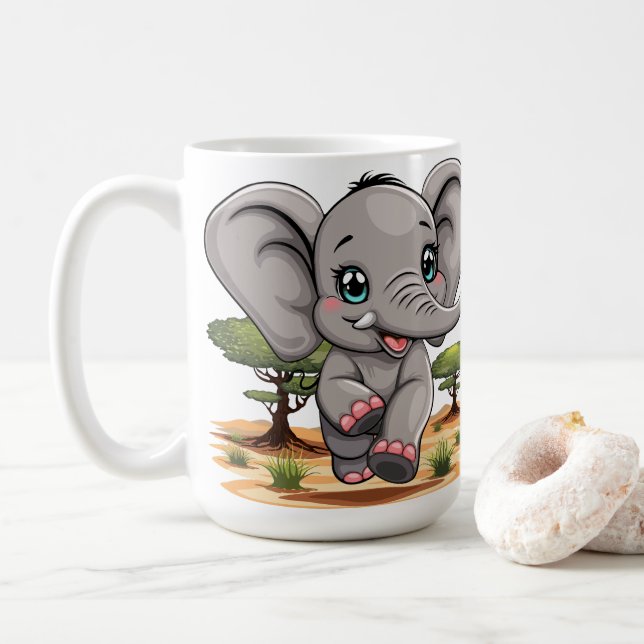 Elephant Baby Jumping Lycklig i African Savannah Kaffemugg (Med munk)