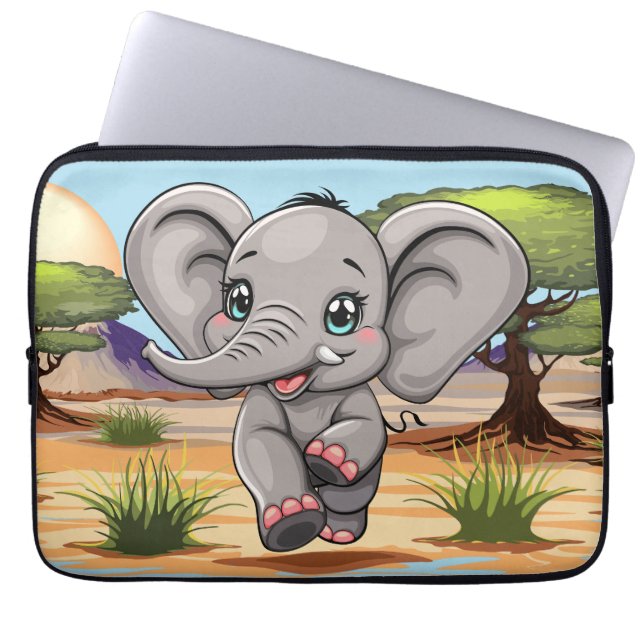 Elephant Baby Jumping Lycklig i African Savannah Laptop Fodral (Framsidan)