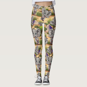 Elephant Baby Jumping Lycklig i African Savannah Leggings
