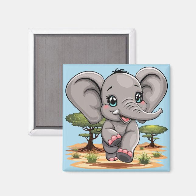 Elephant Baby Jumping Lycklig i African Savannah Magnet (Front/Back)