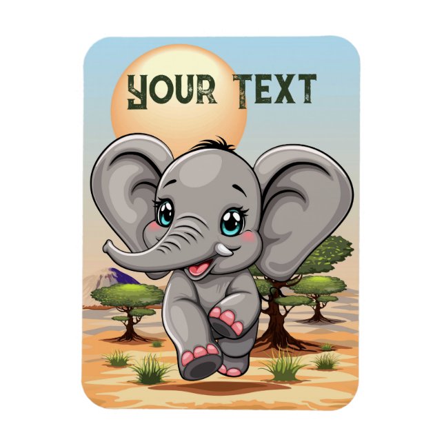 Elephant Baby Jumping Lycklig i African Savannah Magnet (Vertikal)