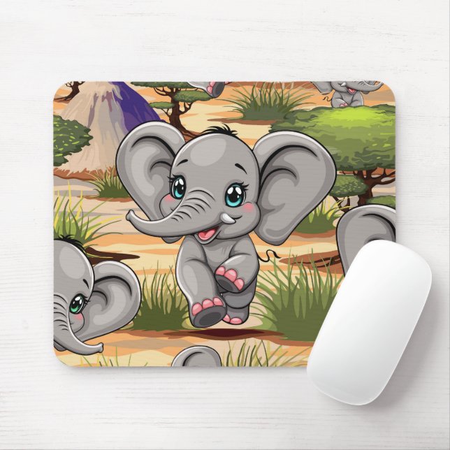 Elephant Baby Jumping Lycklig i African Savannah Musmatta (Med mus)