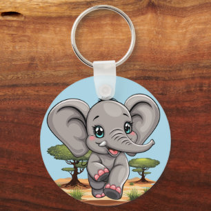 Elephant Baby Jumping Lycklig i African Savannah Nyckelring