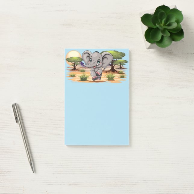 Elephant Baby Jumping Lycklig i African Savannah Post-it Block (Kontor)