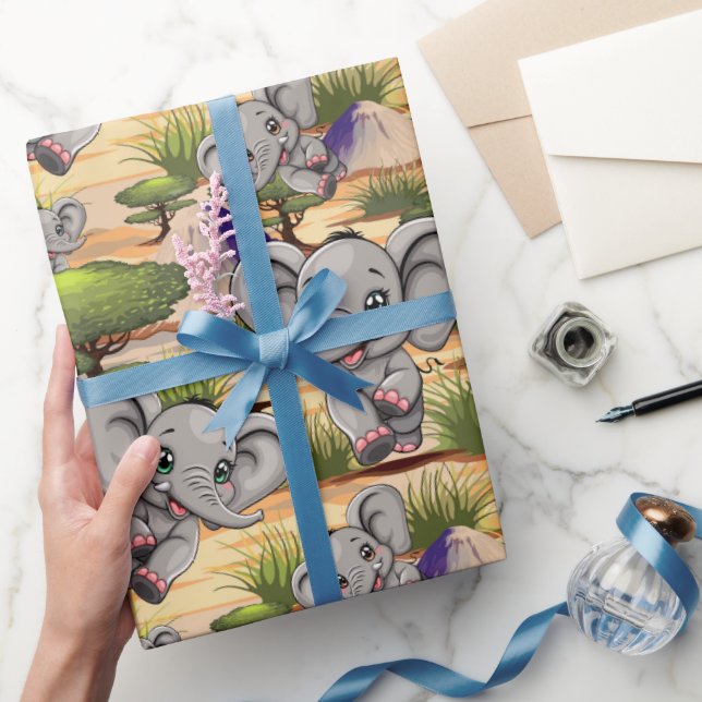 Elephant Baby Jumping Lycklig i African Savannah Presentpapper (Gifting)