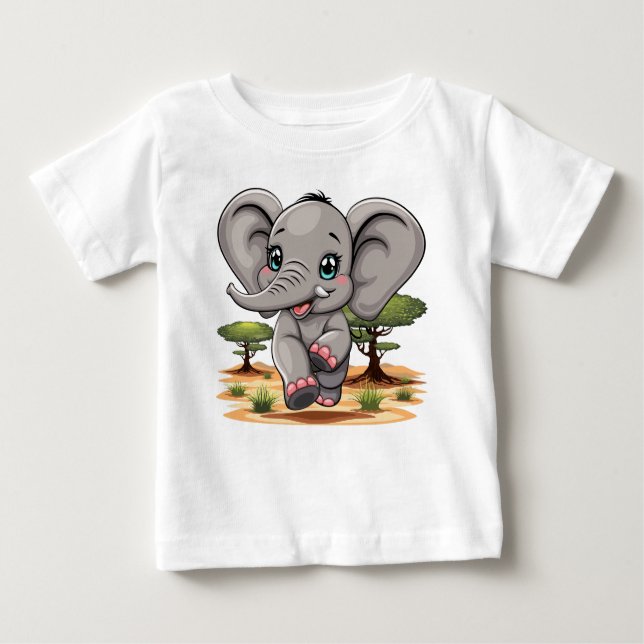 Elephant Baby Jumping Lycklig i African Savannah T Shirt (Framsida)