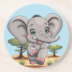 Elephant Baby Jumping Lycklig i African Savannah Underlägg