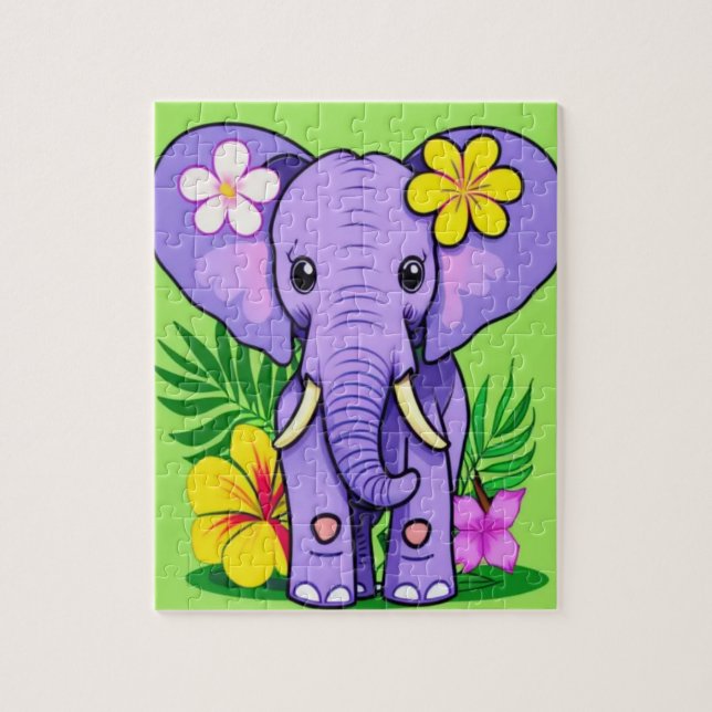 Elephant Baby med Tropical Flowers Pussel (Vertikal)