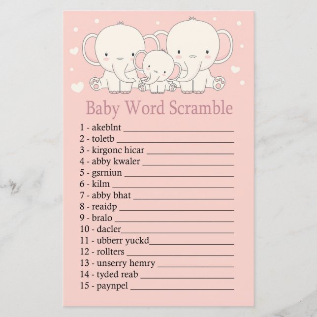 Elephant Baby ord scramble-spel (Framsida)